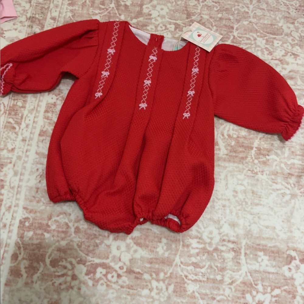 Classic Red Baby One-Piece Bodysuit with Embroidered Detail